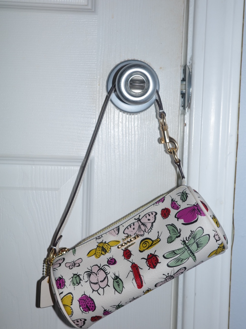 Coach Cream Multi Insect Print Barrel Bag